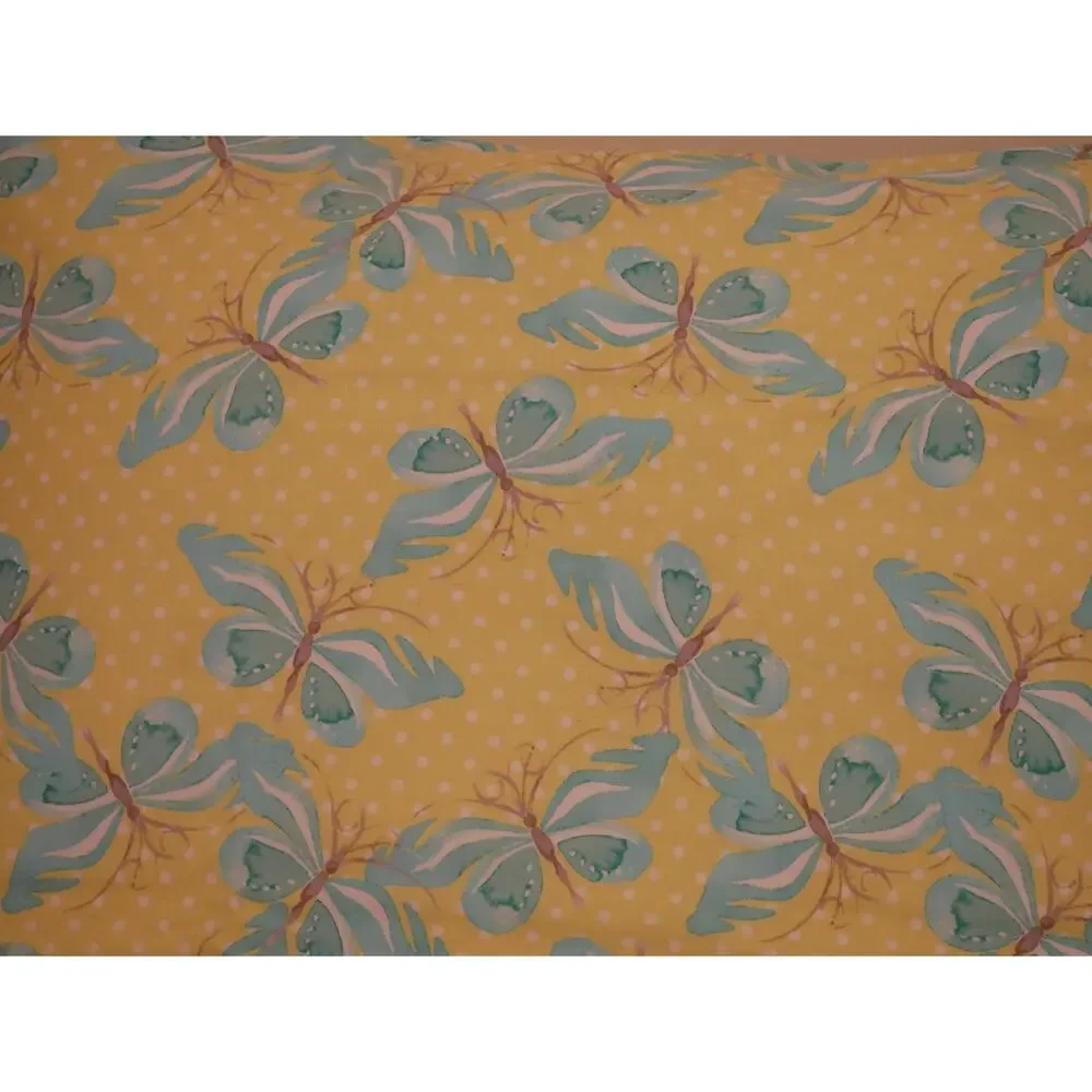 Butterfly Pillowcase, Handmade Cotton, Turquoise Floral Border, Ribbon Closure